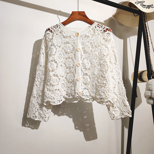 French-style Lace Embroidered Hollow-out Top For Women's