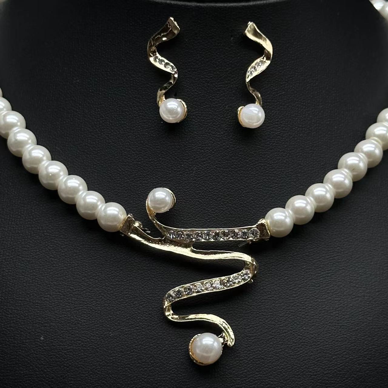 Pearl & Pave Swirl Necklace & Earring Set