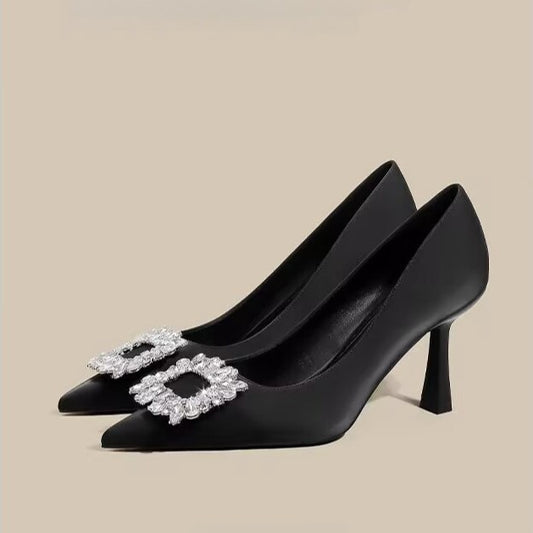French Pointed High Heels Women Temperament Bride Thin Solid Color