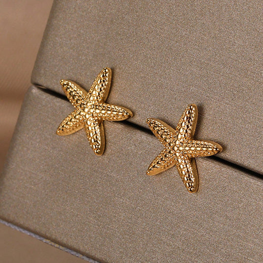 Golden Starfish Stud Earrings Beach Shell Starfish Stud Earrings Women