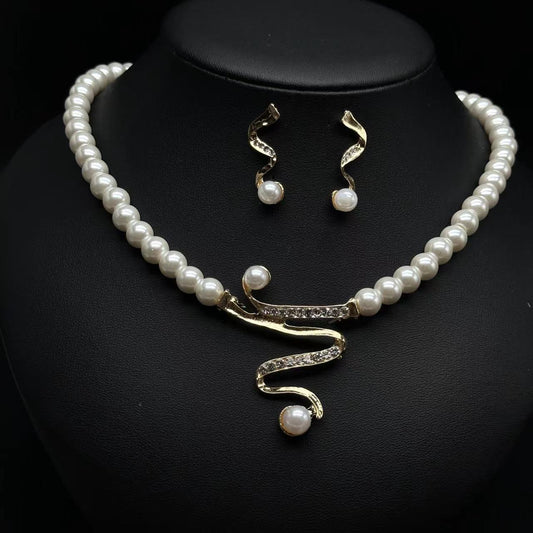 Pearl & Pave Swirl Necklace & Earring Set
