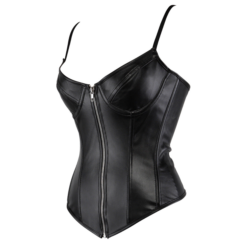 European And American Court PU Punk Tunic Women's Shoulder Strap Shapewear For Women's