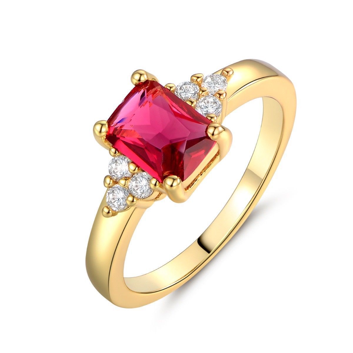 Luxurious Gold Tone Ring with Faceted Gemstone & Sparkling Side Stones Gold Plated-plated Simulated Zircon Female Ring