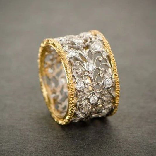 Exquisite Filigree Diamond Band Ring New Affordable Luxury Style Vintage Ring