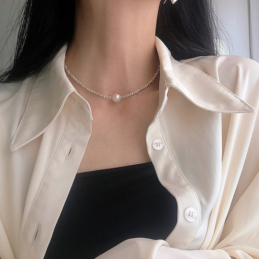 Pearl & Beaded Choker Necklace New Silver Short Pearl Necklace Women