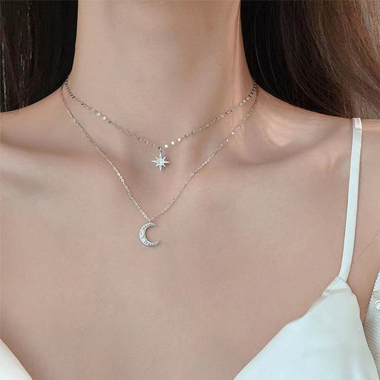 Celestial Charm Layered Necklace – Shine Like the Stars  Asterism Moon Double-layer Necklace For Women