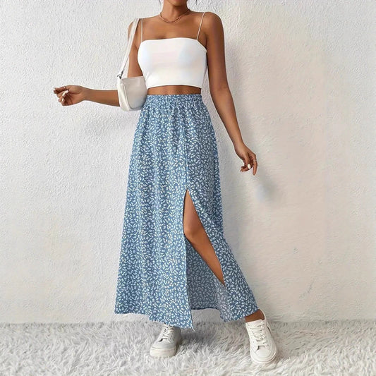 Fashionable With Side-slit Printed Skirt For Women's