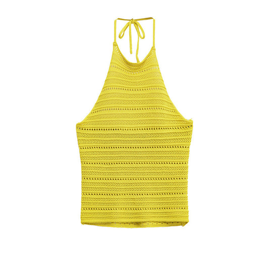 Fashion Halter Hollow Texture Women's Knitwear