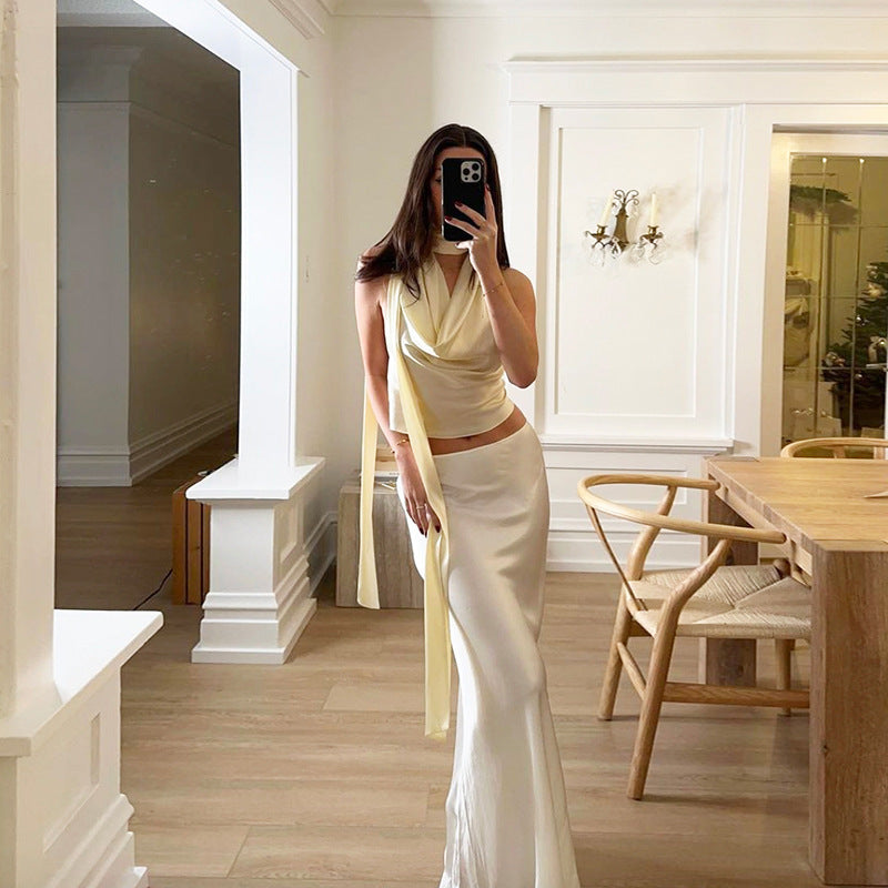 Elegant Lace-up Halter Vest High Waist Suit