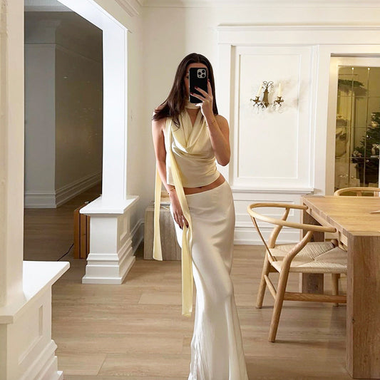 Elegant Lace-up Halter Vest High Waist Suit