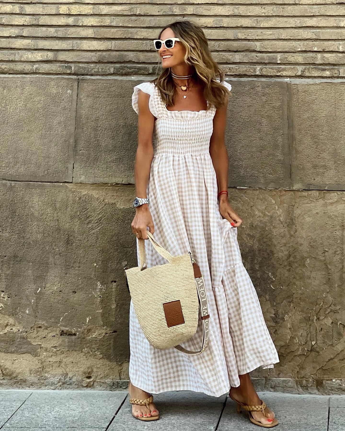 Gingham Smocked Maxi Dress – Effortless Charm in Every Color Summer Plaid Print Pleated Ruffle Dress INS Fashion Sleeveless A-line Swing Beach Dress Women's Clothing