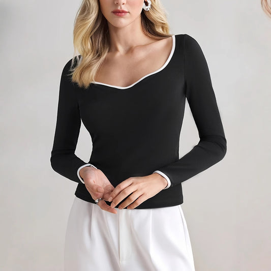 Slim-fit Elegant Color-matching Long-sleeved Casual T-shirt