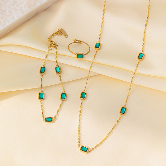 Retro Style Green Zircon Necklace Bracelet For Women's