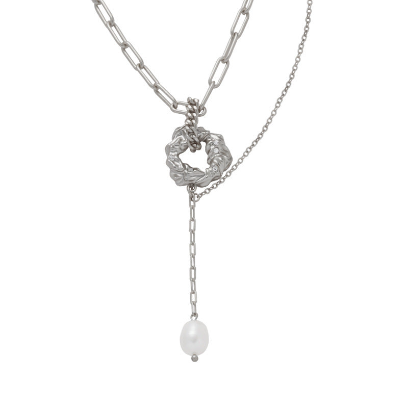 Vintage Baroque Pearl Pendant Necklace – Dual Chain Design New Trend Clavicle Chain Women