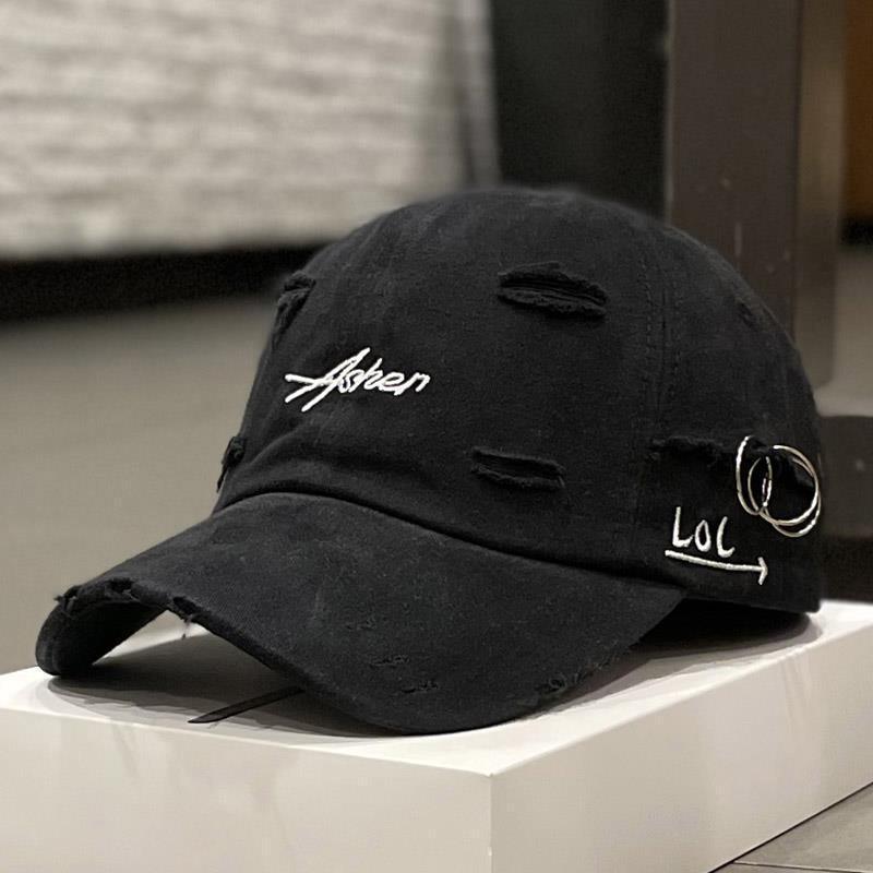 Korean Distressed "LOL" Embroidered Baseball Cap Ins Retro Tattered Jeans Soft Peaked Cap Women