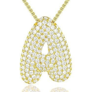 Custom Initial Necklace | Sparkle Alphabet Pendant Brass Zircon Balloon English Letter Necklace