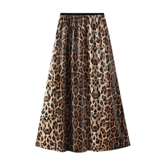 Women's Fashionable Sequins Leopard Print Skirt