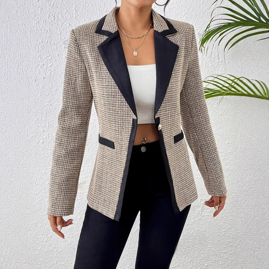 Graceful And Fashionable Houndstooth Color Matching Plaid Graceful Suit Jacket