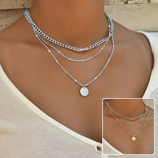Layered Luxe Necklace Set – Minimalist Elegance, Maximum Impact Women's Multilayer Necklace Ins Fashion Disc Pendant Clavicle Necklace Chains Personality Jewelry