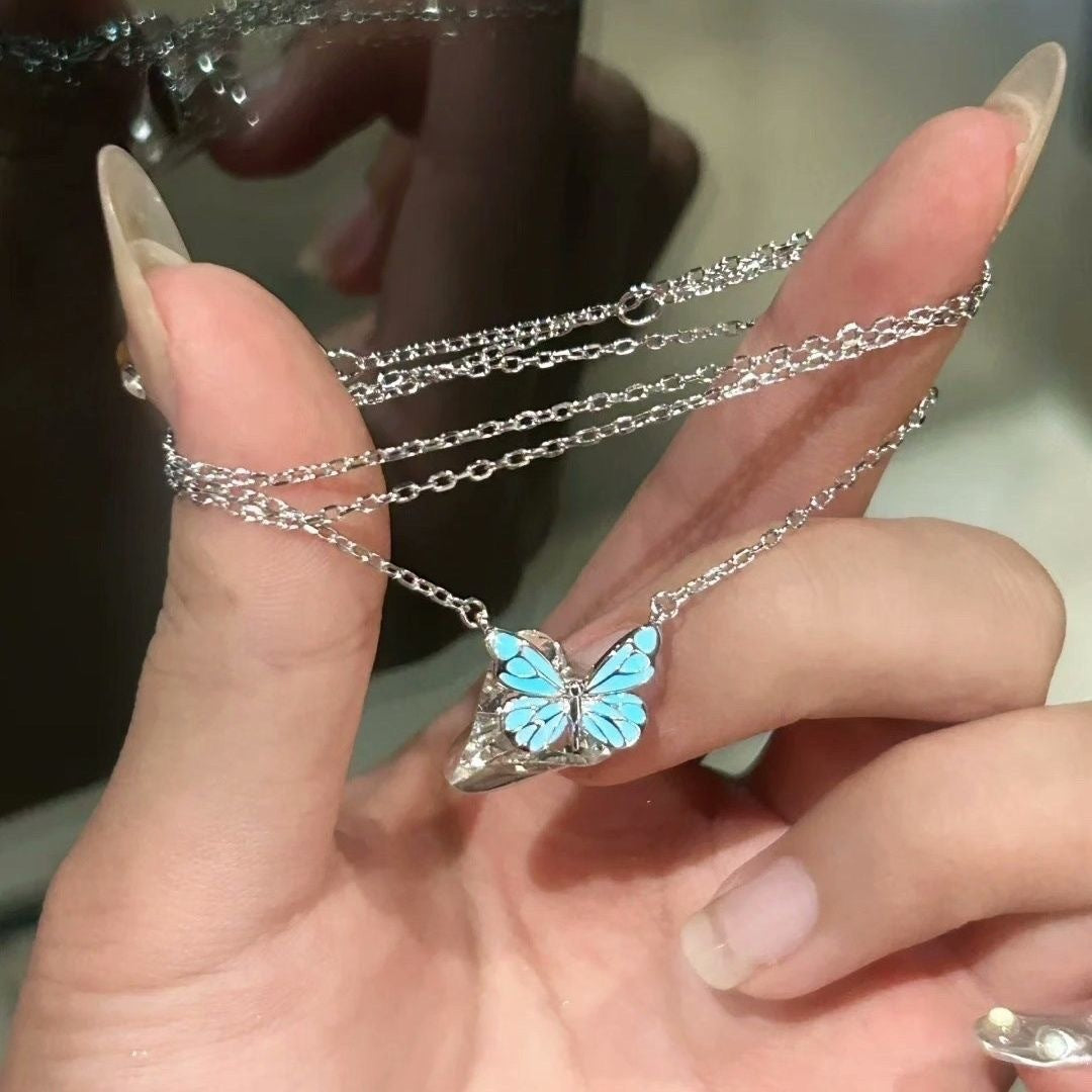 Enchanting Glow-in-the-Dark Butterfly Necklace & Bracelet Set Fashion Blue Luminous Butterfly Necklace Bracelet Set For Glow In The Dark Women Clavicle Chain Choker Party Jewelry Set Gift