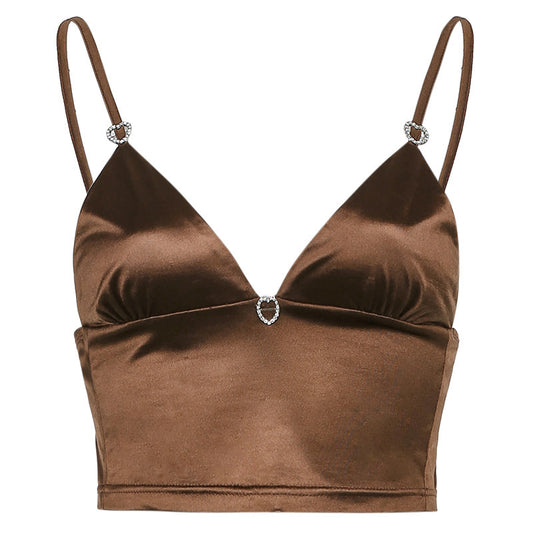 Pure Color Smooth Sling Halter Short Inner Top
