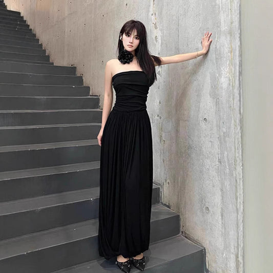 Modal Rotating Simple Pleated Tube Top Long Dress Women