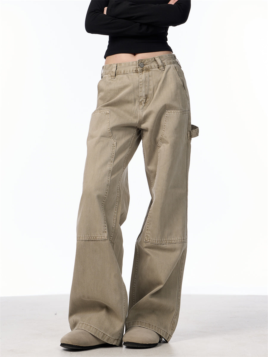 Vintage Wide-Leg Cargo Jeans – Utility Streetwear Style Loose Straight Retro High Street Pocket Design Jeans For Women