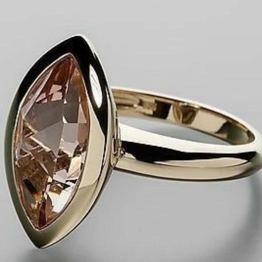 Elegant Marquise Cut Topaz Ring in Gold Setting Retro Simple And Exaggerated Unique Women Ring