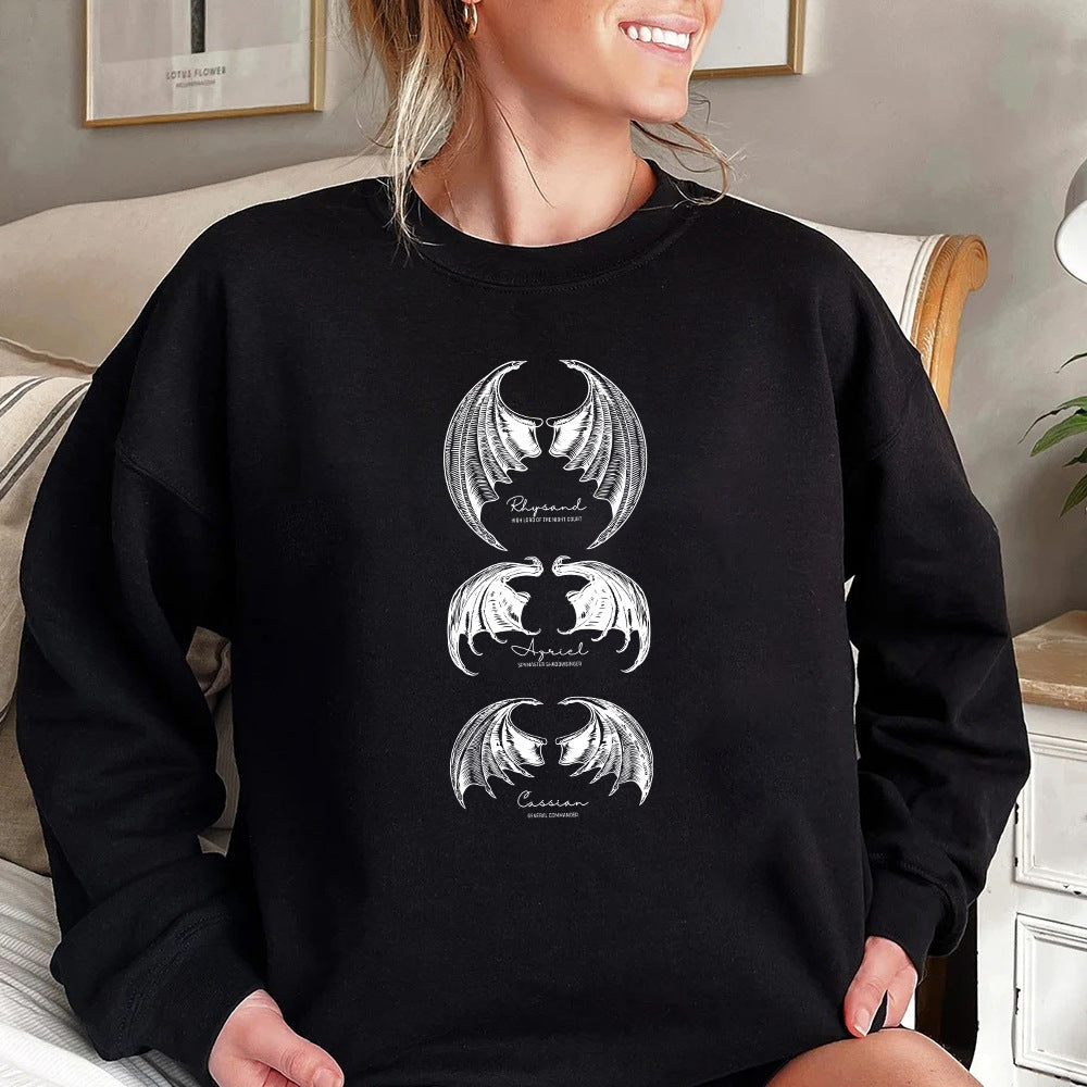 Mythical Creature Graphic Sweatshirt - Women Crewneck Pullover Night Shirt Thorns And Rose Court T-shirt