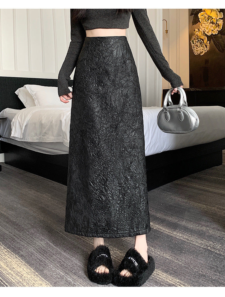 Pleated Retro Skirt Women's Split Long Skirt