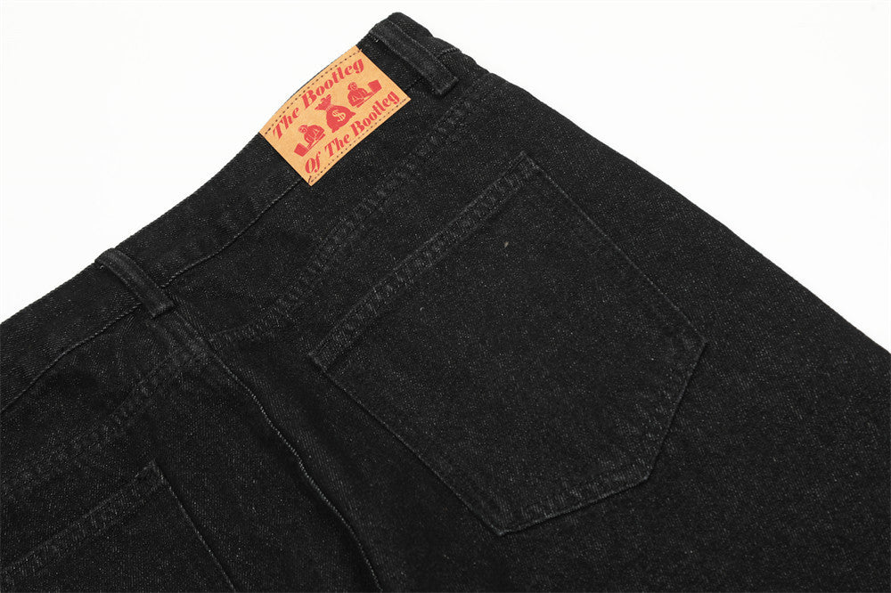 Webbed Edge – Black Denim with Spider Stitch Detail Spider Web Straight Jeans For Men And Women
