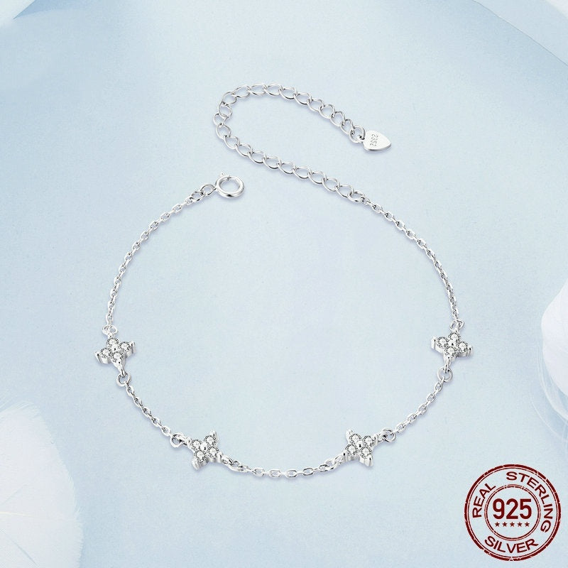 Delicate Crystal Accented Chain Bracelet Creative S925 Sterling Silver Plated Platinum Bracelet