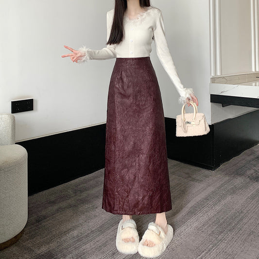 Pleated Retro Skirt Women's Split Long Skirt