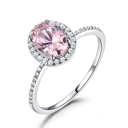 Oval Cut Gemstone Halo Ring with Pave Sterling Silver Band Classic  Morganite Ring Female Jewelry