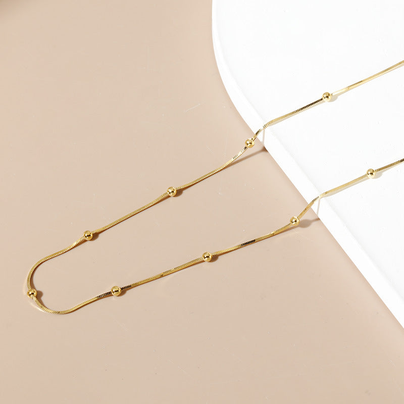 Elegant Everyday Tiny Bead Accent Necklace 925 Sterling Silver Necklace For Women Ball Chain Necklaces Snake Bones Chain Qingdao Ornament
