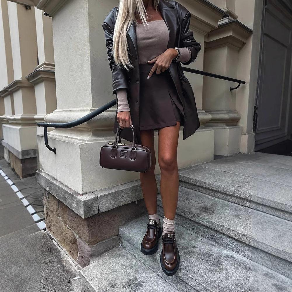 American Artificial Leather Corset Suit Collar Jacket