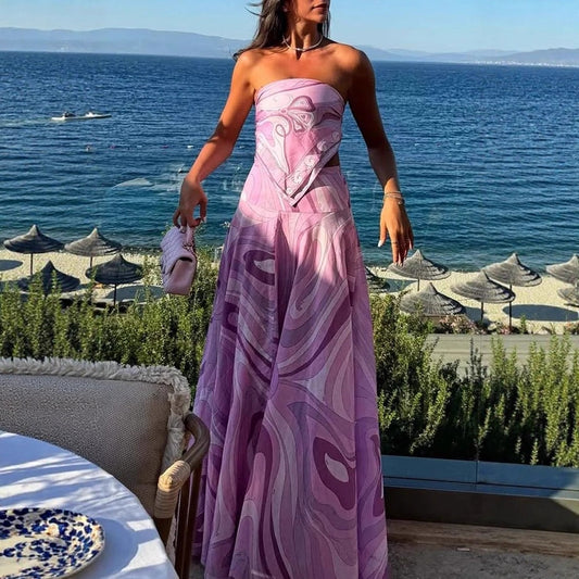 Elegant Vacation Style Suit Tube Top Two-piece Long Dress