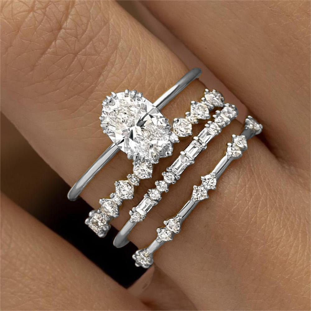 Dainty Gold & Gemstone Stacking Ring Sets | Multi-Band Layering Rings Gold Ring Fashion Ladies Three-piece Set