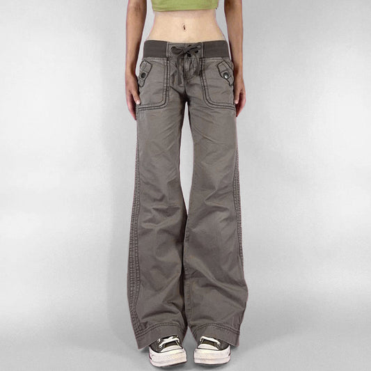 Pocket Contrast Color Thread Waist Head Made Old Low Waist Straight Jeans