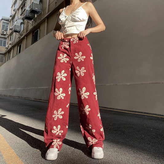 Bloom Boldly, Walk Loudly Fashion Printed Sexy Low-rise Wide-leg Jeans Women