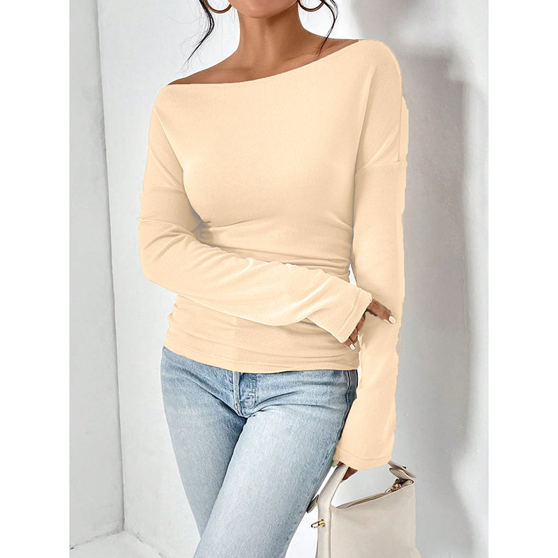 Off The Shoulder Tops Long Sleeve T Shirts Going Out Tops Casual Trendy Ruched Slim Fitted Tees