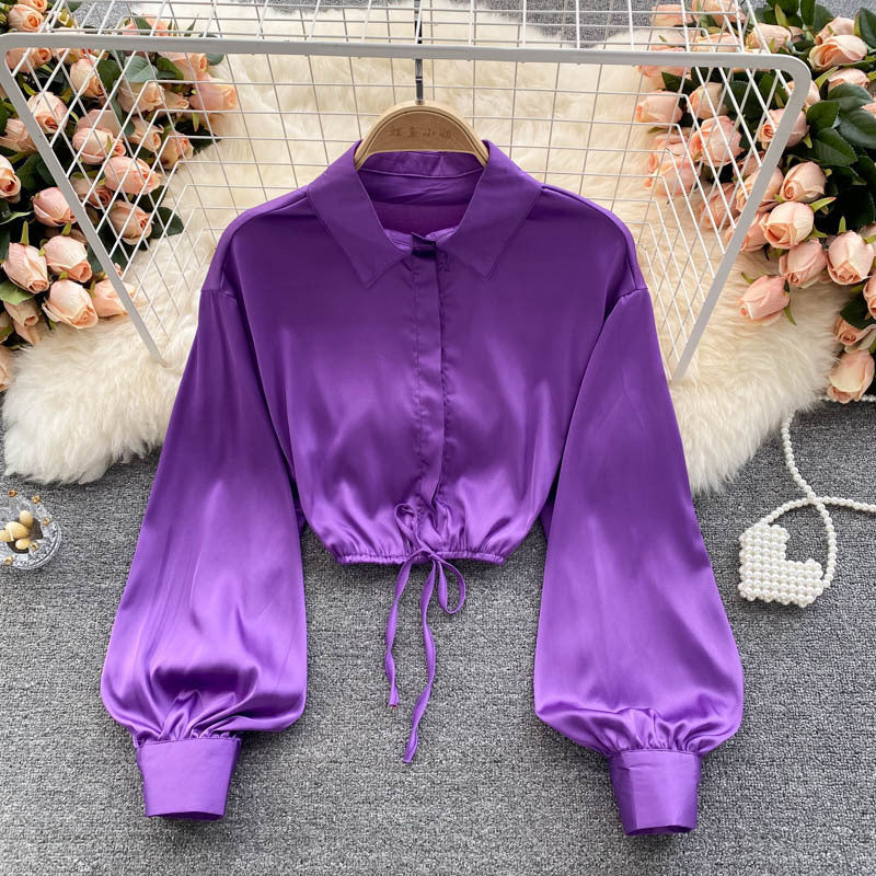 Lightly Cooked Style Women's Satin Texture Slim Crop Top