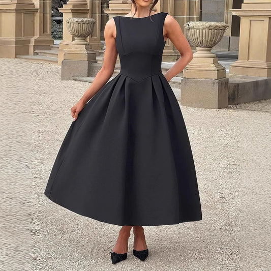 Sleeveless Solid Color Hollow-out Cinched Dress Women's