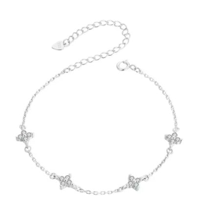 Delicate Crystal Accented Chain Bracelet Creative S925 Sterling Silver Plated Platinum Bracelet