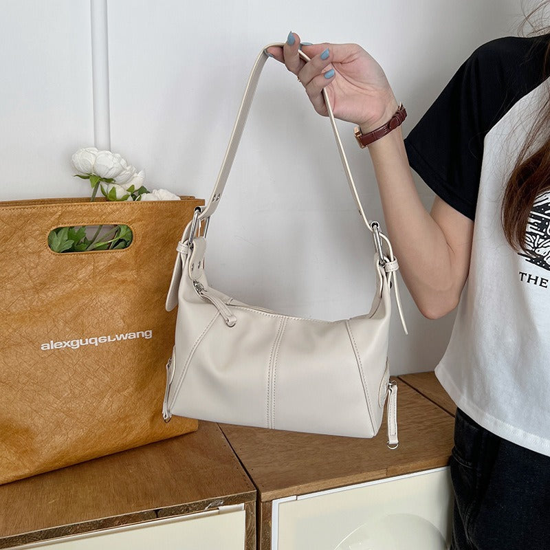 Trendy Buckle Shoulder Bag – Minimalist Retro Hobo Purse Leather Zip One Shoulder Portable Underarm Bag For Women's