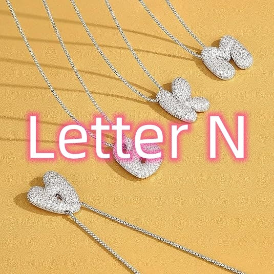 Custom Initial Necklace | Sparkle Alphabet Pendant Brass Zircon Balloon English Letter Necklace