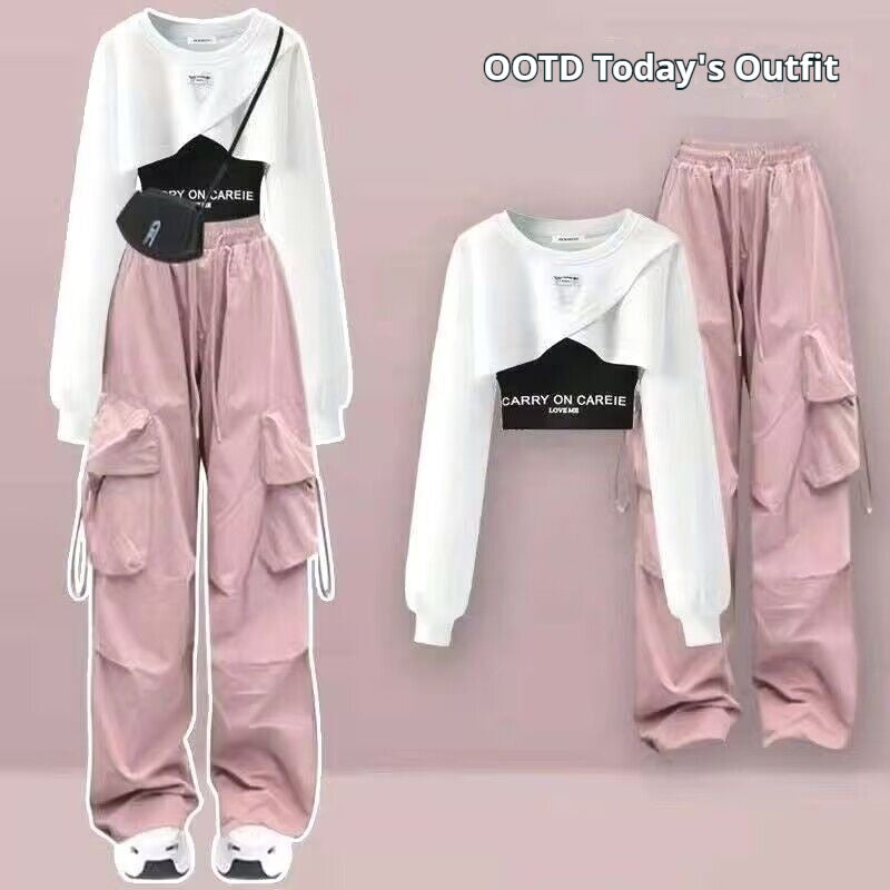 Autumn Suit Women's Wide-leg Pants Three-piece Sling Sweater Loose