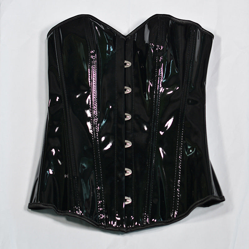 Sexy Black Patent Leather / Faux Leather Over bust Corset Bright Pitot Chest Shaping Clothes