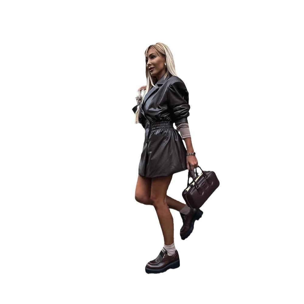 American Artificial Leather Corset Suit Collar Jacket