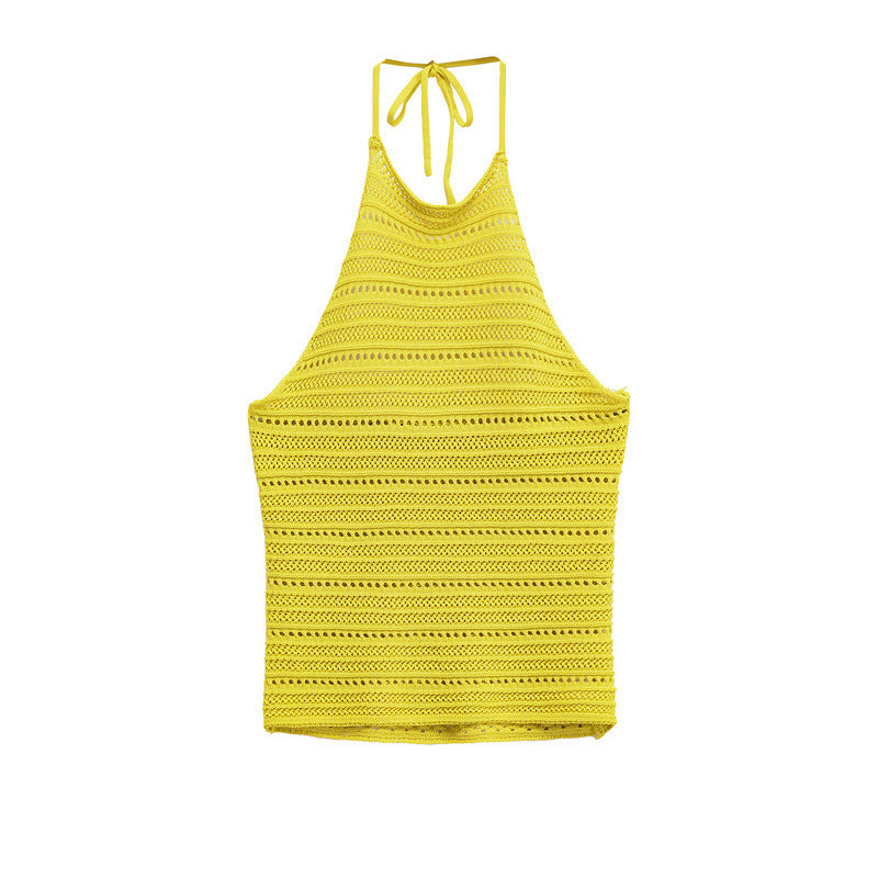 Fashion Halter Hollow Texture Women's Knitwear
